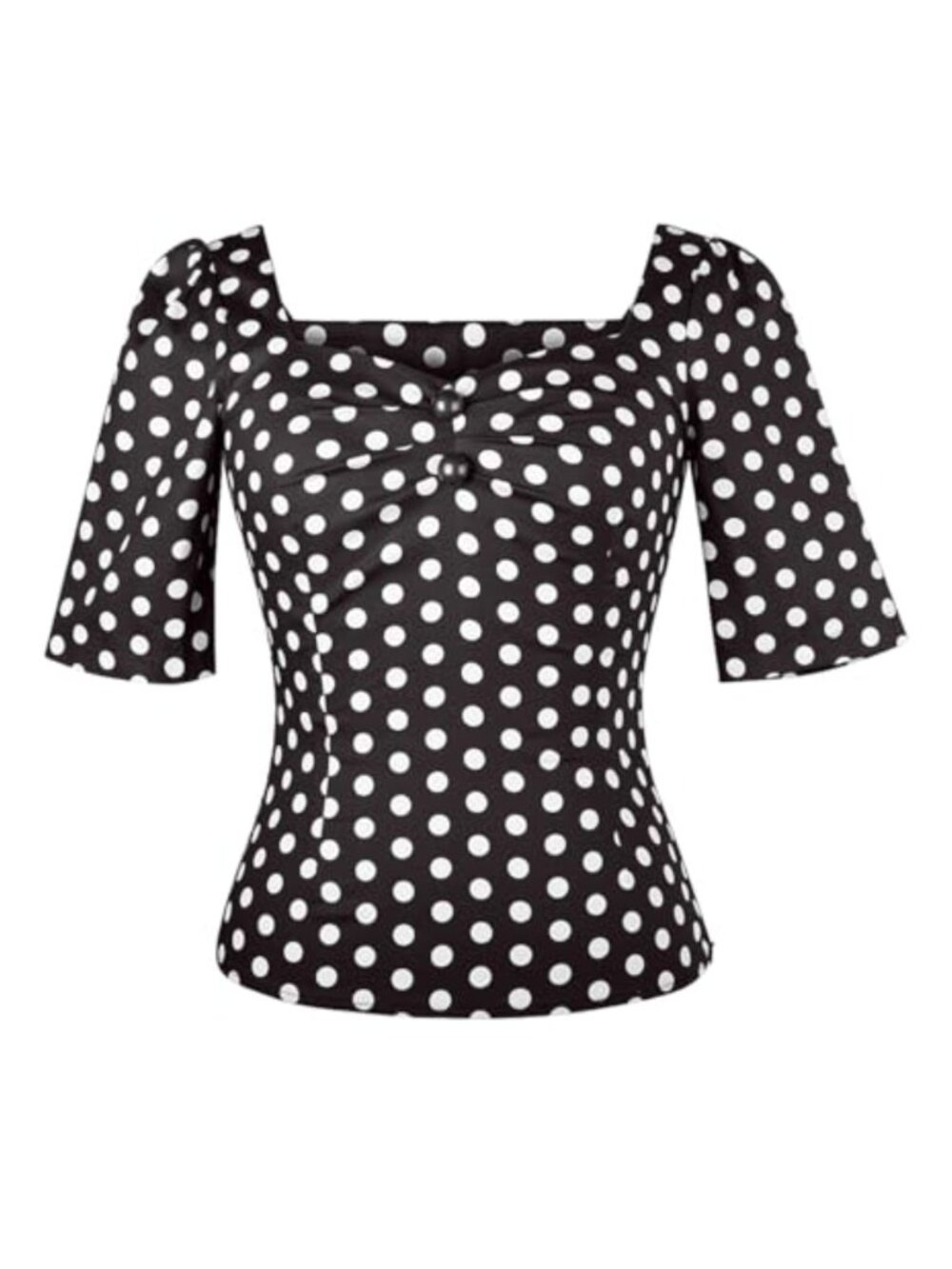 1950s Pinup Rockabilly Vintage Blouse Sweetheart Neck Puff Sleeve Retro Top